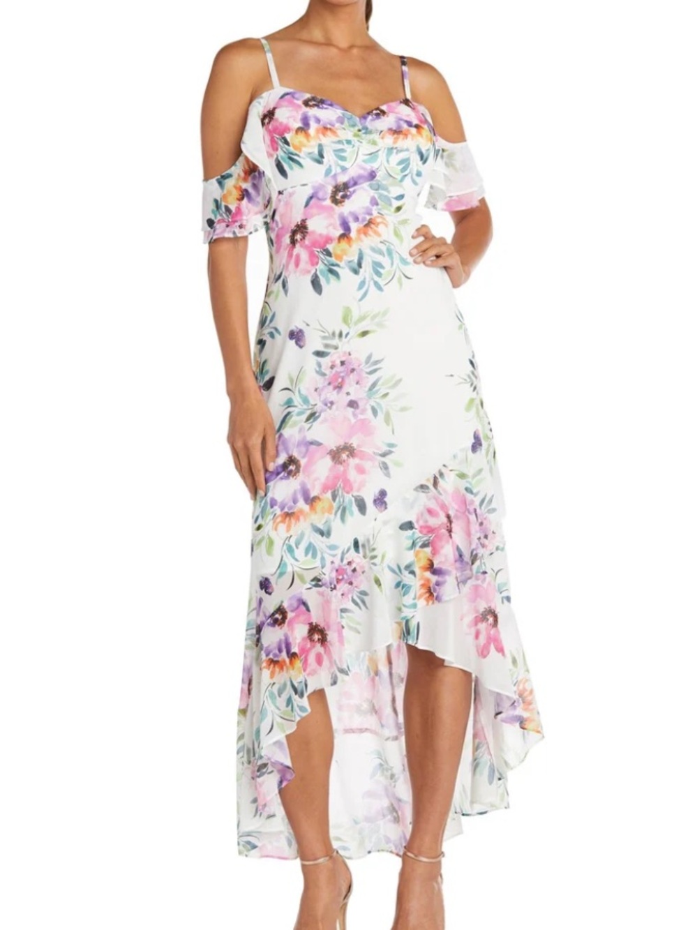 Nightway Floral Cold-Shoulder High-Low Dress